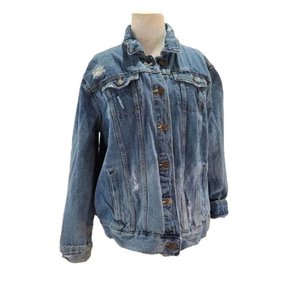 UNBRANDED Long Sleeve Distressed Jean Denim Jacket - Picture 1 of 12